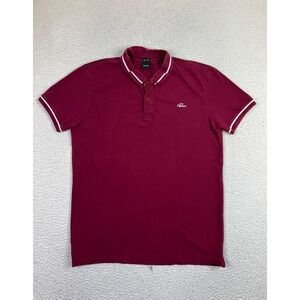 Hugo Boss Polo Shirt Mens Large Burgundy Red Regular Fit Tipped Collar Logo